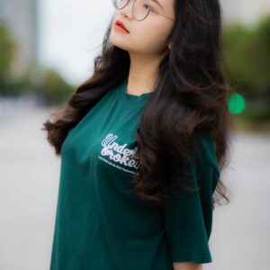 Oversized Dark Green Graphic T-Shirt for Women